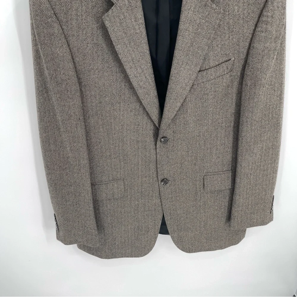 Lauren Ralph Lauren 100% Lambswool Blazer Mens Size 41L Brown Black Herringbone